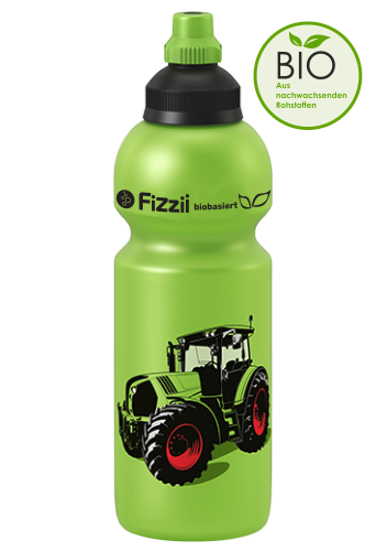 BIO Fizzii Trecker, 600 ml Kindertrinkflasche Kiwi, Verschluss: Schwarz/Grün