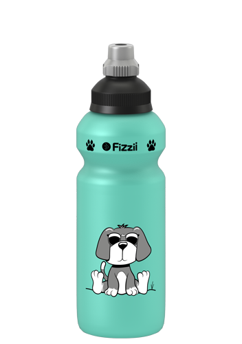 Fizzii Hund, 500 ml Kindertrinkflasche Mint, Verschluss: Schwarz/Silber