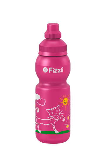 Fizzii Katze, 330 ml Kindertrinkflasche, Farbe: Pink, Verschluss: Pink