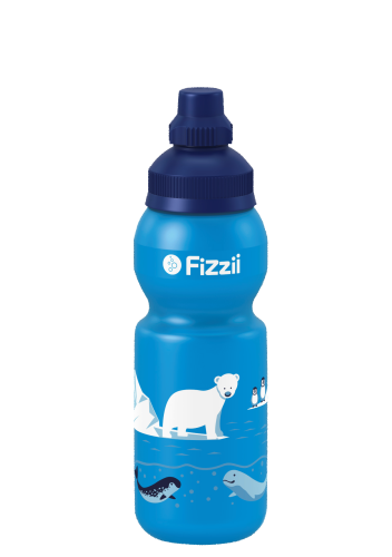 Fizzii Eiswelt, 330 ml Kindertrinkflasche, Farbe: Cyan, Verschluss: Blau dunkel 281c
