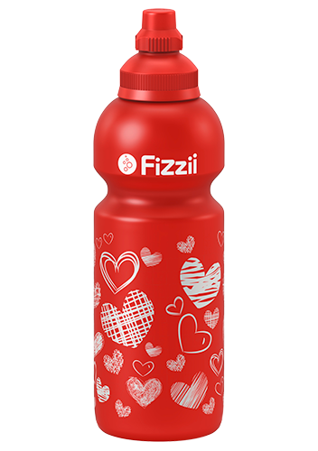 Fizzii Herzen, 600 ml Kindertrinkflasche Rot, Verschluss: Rot