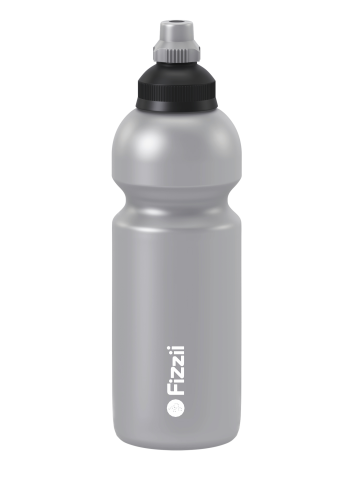 Fizzii Uni, 600 ml Kindertrinkflasche silber, Verschluss: schwarz/silber