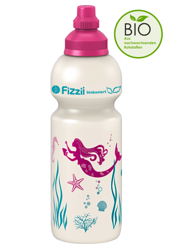 BIO Fizzii Meerjungfrau, 600 ml Kindertrinkflasche Perlweiß, Verschluss: Pink