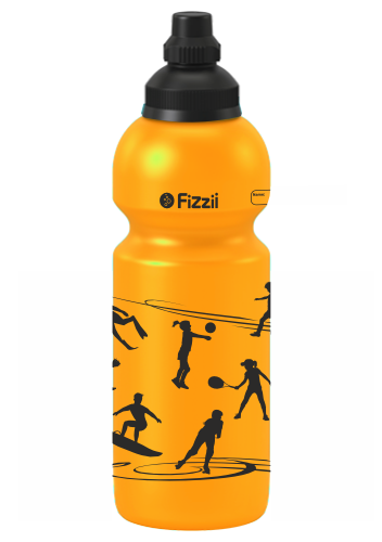 Fizzii Sportarten, 600 ml Kindertrinkflasche Orange-Metallic, Verschluss: Schwarz