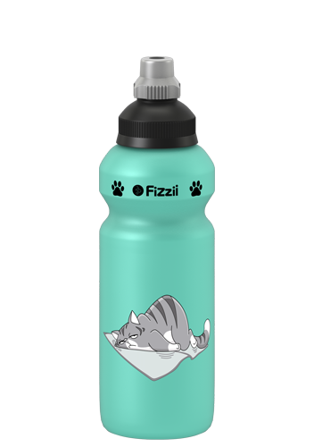 Fizzii Katze, 500 ml Kindertrinkflasche Mint, Verschluss: Schwarz/Silber