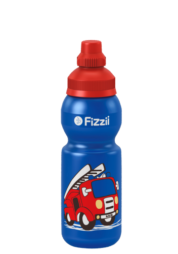Fizzii Feuerwehr, 330 ml Kindertrinkflasche, Farbe: Blau-Metallic, Verschluss: Rot