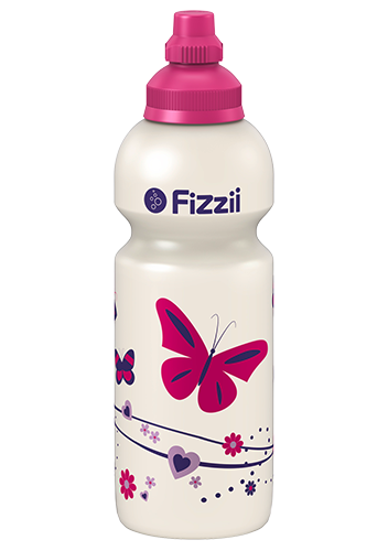 Fizzii Schmetterling, 600 ml Kindertrinkflasche Perlweiß, Verschluss: Pink