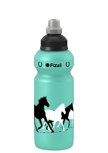 Fizzii Pferd, 500 ml Kindertrinkflasche Mint, Verschluss: Schwarz/Silber