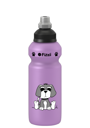 Fizzii Hund, 500 ml Kindertrinkflasche Flieder, Verschluss: Schwarz/Silber